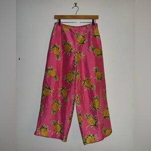 Tropical Pineapple Print Silk Women's Capris
